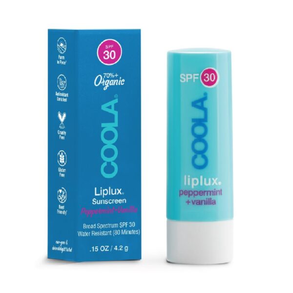 Coola Classic Liplux Organic Lip Balm Sunscreen SPF 30 Vanilla Peppermint 4.2g